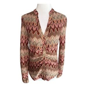 DR2 Pink Brown Geometric Knit Cardigan Small‎ Long Sleeve Button Down NWT